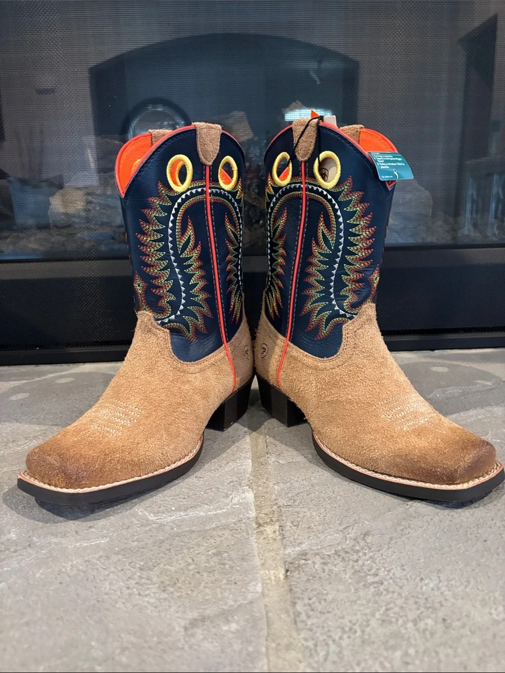 Ariat Derby Monroe Tan Roughout Inkwell Wiggle room,Western Leather Boots